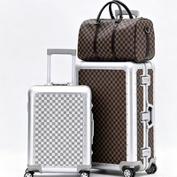 Valise de luxe à motif damier 26 pouces, grande capacité, étanche, avec serrure à code TSA, entièrement en aluminium, pour les professionnels