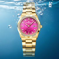 Montre à quartz MONTAGUT tendance en acier inoxydable, simple, étanche, avec calendrier, lumineuse, design diamant doré, cadran rose pour femme