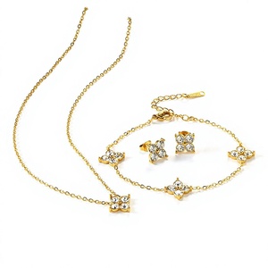 Ensemble de bijoux en acier inoxydable plaqué or 18 carats avec zircon, collier, bracelet, boucles d'oreilles, MEILLEUR /Ensemble pour femme, cadeau de fête - Product Image 4