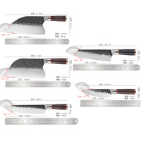 Couteau de Chef Forgé en Acier Inoxydable, Couteau de Boucher à Lame Ouverte avec Manche en Bois pour Hacher les Os et la Viande