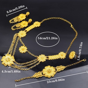 मध्य पूर्व ब्राइडल बालियां रिंग ब्रेसलेट नेकलेस आभूषण सेट सऊदी अरब की शादी का बयान 24k सोने के प्लेटेड गहने सेट - Product Image 3