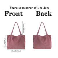 Sac fourre-tout en velours côtelé, grand sac à bandoulière souple de couleur unie, sac de shopping réutilisable décontracté pour femmes, pour le travail quotidien et l'école