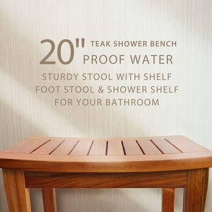 Wooden <b>Bathroom</b> <b>Stool</b> With Storage Shelf Teak Rustic Design Indoor Outdoor Use - Product Image 2