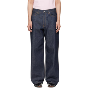 Jeans de Mezclilla Cruda Sin Lavar Personalizados, 100% Algodón, Color Índigo, Jeans Holgados, Moda Casual, Pierna Ancha, Jeans de Alta Calidad para Hombre - Product Image 1