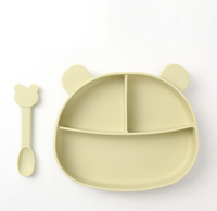 Plaque d'alimentation antidérapante en silicone de qualité alimentaire sans BPA en forme d'ours Plaque d'aspiration de sécurité pour micro-ondes pour enfants