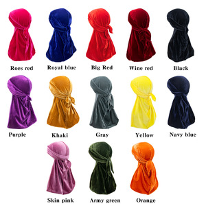 Livraison gratuite en gros designer durags vendeur velours logo personnalisé femmes bandeau élastique durags pour hommes turban chapeau - Product Image 2