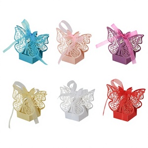 Purple Butterfly Art Paper <b>Gift</b> <b>Box</b> Four-Color Printing Embossed Design Ribbon Decor for <b>Wedding</b> Party Favors Chocolate - Product Image 4