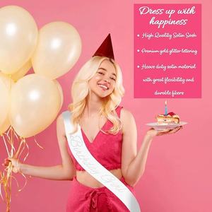 Écharpe d'anniversaire élégante pour fille, <span class=keywords><strong>en</strong></span> satin blanc, avec décorations de strass scintillants, pour filles ou femmes, anniversaire disco - Product Image 2