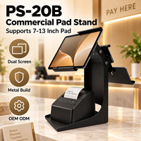 Support de tablette POS portable à double écran PS-20B, cadre métallique, inclinaison réglable, gestion des câbles dissimulée pour comptoir de caisse de vente au détail