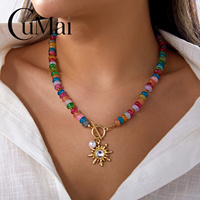 Collier en perles avec pendentif soleil en verre coloré CUMAI, fermoir OT plaqué or pour femme, à porter au quotidien, accessoires de bijoux d'été, vintage