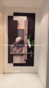 Arte Mural 3D Estéreo de Roca para Entrada Moderna, Piedra Arenisca Mate con Luz LED, Florero y Planta Artificial para Hotel, Villa, Casa de Huéspedes - Product Image 4