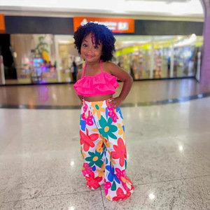 King Mcgreen Star, novedad de verano, camisa corta con <span class=keywords><strong>tirantes</strong></span> para niñas, <span class=keywords><strong>Top</strong></span> + Pantalones de pierna ancha estampados, conjunto de 2 piezas, ropa informal para niños - Product Image 1