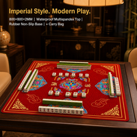 Tapis de Mahjong 800x800mm imperméable en multispandex antidérapant avec motif médaillon de lotus rouge chinois impérial + sac de transport