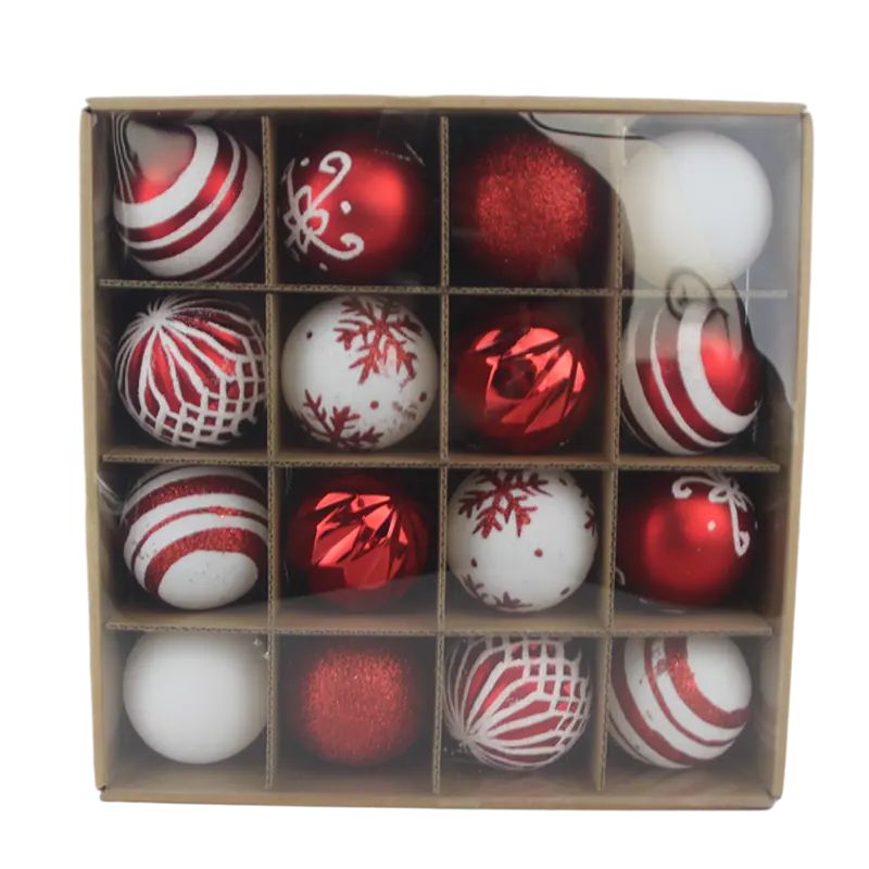 Senmasine, 16 Uds., 60mm, rojo, blanco, diseño de varios estilos, adornos de plástico, decoración de vacaciones de Navidad, adornos de bolas de árbol de Navidad
