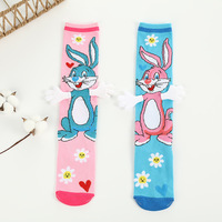 Chaussettes pour enfants à thème animalier 3D, motif chiot, oreilles moelleuses, respirantes, tricotées, longueur genou, avec revers, absorbant la transpiration, pour usage quotidien