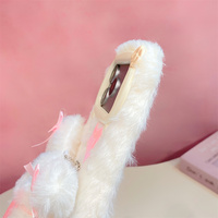 Coque de téléphone Coquette douce en peluche 3D avec nœud lapin et pompon perlé, avec dragonne, pour iPhone 17 Pro Max 16 15 14 13