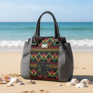 Bolso de Playa Fana Fauna para Mujer, Gris, de Algodón, Tamaño Mediano, con Estampado de Leopardo y Letras, Cierre de Broche - Product Image 2