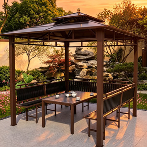 Gazebo de jardin extérieur de luxe, style ferme, avec structure en acier, imperméable, 8,2x8,2 pieds, pour terrasse arrière, avec moustiquaire latérale pour fêtes - Product Image 2
