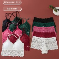 Set Bra Segitiga Gaya Prancis untuk Wanita, Seksi, Berenda, Tanpa Kawat, Punggung Terbuka, Tanpa Bingkai, Dua Potong, Pakaian Dalam Celana Dalam