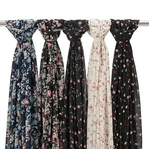 New Arrival Fashion Woman Long Scarf Muslim Floral Printed Hijab Wholesale Summer Chiffon Shawl