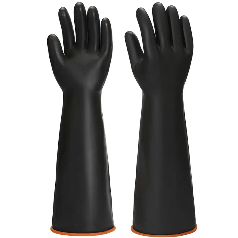 Guantes de látex para trabajo, manoplas de goma INDUSTRIAL, largas, negras, anaranjadas e interiores, resistentes