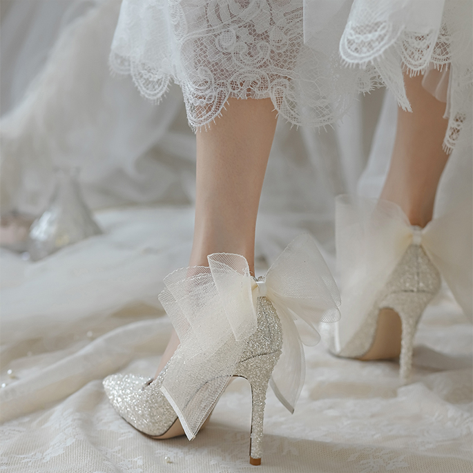 Gokiu Zapatos De Boda De Tacón Alto Con Punta Puntiaguda Para Mujer, Zapatos De Novia De Satén Para Fiesta, Plateado