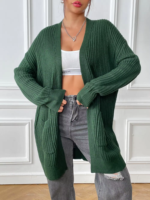 Cardigan en maille côtelée à manches longues pour femme, coupe décontractée, avec poches, 100 % acrylique, infroissable, collection automne