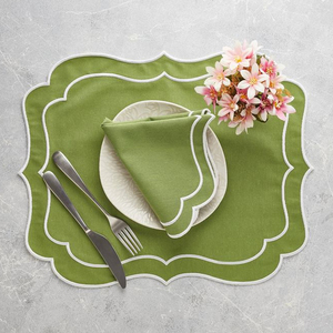 Jrs biểu tượng tùy chỉnh làm bằng tay Khăn ăn nơi Mat đặt 50 bàn đám cưới mộc mạc với sò điệp cạnh & Vintage hoa thêu - Product Image 4
