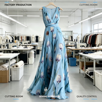 Robe longue en mousseline de soie à imprimé floral pour femmes, col en V profond, sans manches, taille cintrée, plissée, coupe évasée, avec poches