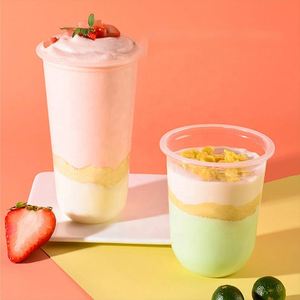 Vente en gros de gobelets en plastique transparent en forme de U avec logo imprimé personnalisé, jetables, pour le thé et le café - Product Image 1