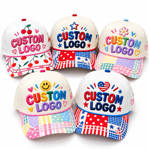 Gorra de Béisbol con Letras Bordadas en Relieve, Multicolor, con Logotipo Personalizado OEM, Visera a Cuadros Pastel, Parche Decorativo, Estilo Dad Hat - Product Image 1