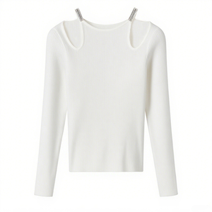 Designer Clothes <b>Women</b> Custom Knit Jumper OEM Autumn <b>Long</b> <b>Sleeve</b> Casual <b>White</b> sweater <b>tops</b> for <b>women</b> - Product Image 1