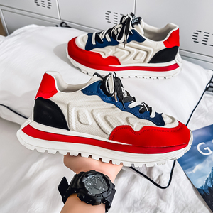 Scarpe Casual da uomo retrò Trendy bicolore comode da passeggio in pelle traspirante con lacci e sport con punta rotonda ampia - Product Image 2