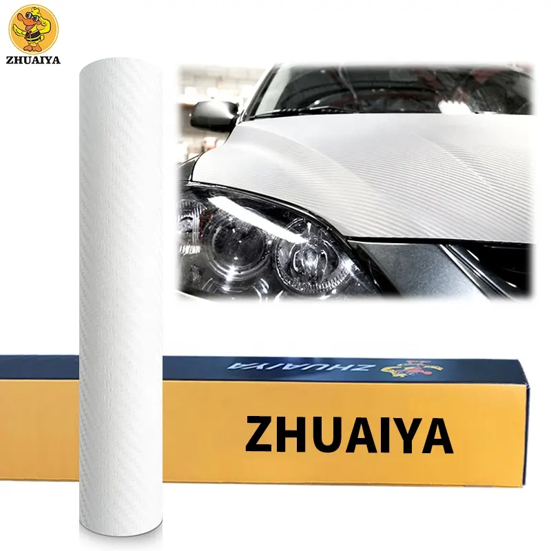 Zhuaiya 1.52x30m bong bóng miễn phí không có dư lượng 3D Matte bóng trắng sợi carbon xe kết thúc tốt đẹp trắng