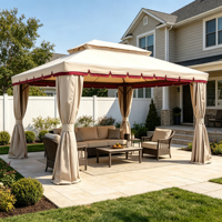 Pergola de patio moderne en tissu imperméable noir avec toit double ventilé et structure en aluminium thermolaqué pour événements en extérieur, jardin et balcon
