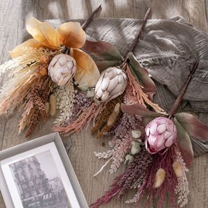 CallaFloral Ramo de Proteas Artificiales Gris Champán Morado Blanco Café Decoración Interior del Hogar Arreglo para Bodas - Product Image 1