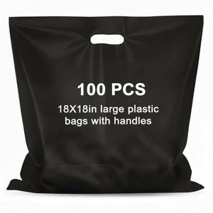 100 sacs en plastique noir de 18x18 pouces avec poignées, grands sacs de shopping pour boutique de détail - Product Image 1