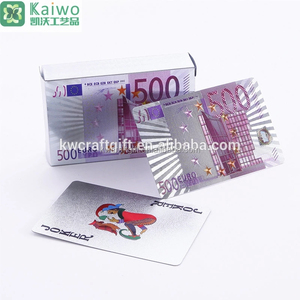 Kartu bermain foil emas EURO 100 EURO 500 warna-warni kartu bermain kustom kartu poker foil perak plastik tahan air