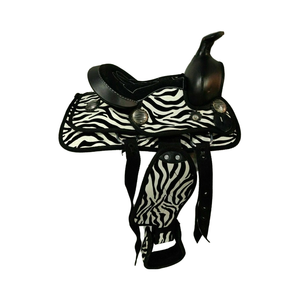 Selle Western Trail en cuir synthétique de qualité supérieure avec imprimé zèbre et conchos argentés, durable, élégante et d'un excellent rapport qualité-prix pour les chevaux - Product Image 1