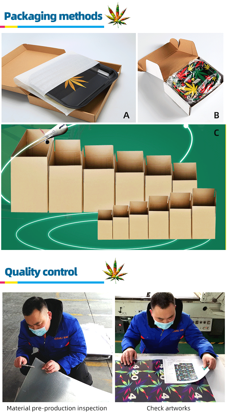 Factory wholesale custom metal tin rolling tray herb tobacco smoking tray food serving tray