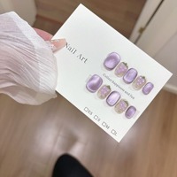 551 Taro raisin fait à la main faux ongles peints à la main 3D Premium Nail Art gros français court Cat-Eye ongles