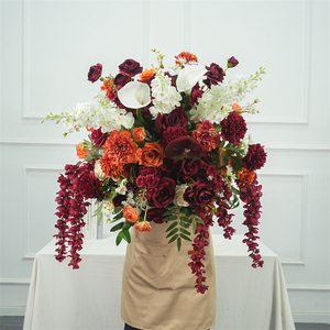 Décoration de <span class=keywords><strong>mariage</strong></span> OEM, centre de <span class=keywords><strong>table</strong></span>, boules de fleurs en soie bordeaux, événements en intérieur, décoration de fête, arrangement floral de <span class=keywords><strong>table</strong></span> - Product Image 1