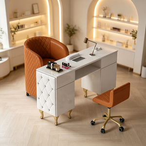 Perlengkapan Salon Kecantikan Modern Meja Manikur Kayu <span class=keywords><strong>Pink</strong></span> Set Kursi Mewah Kursi Tunggal Kulit Meja Kuku untuk Dijual - Product Image 4
