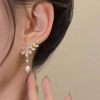 925 argent aiguille fleur perle amour papillon fantaisie mode personnalité boucle d'oreille bijoux