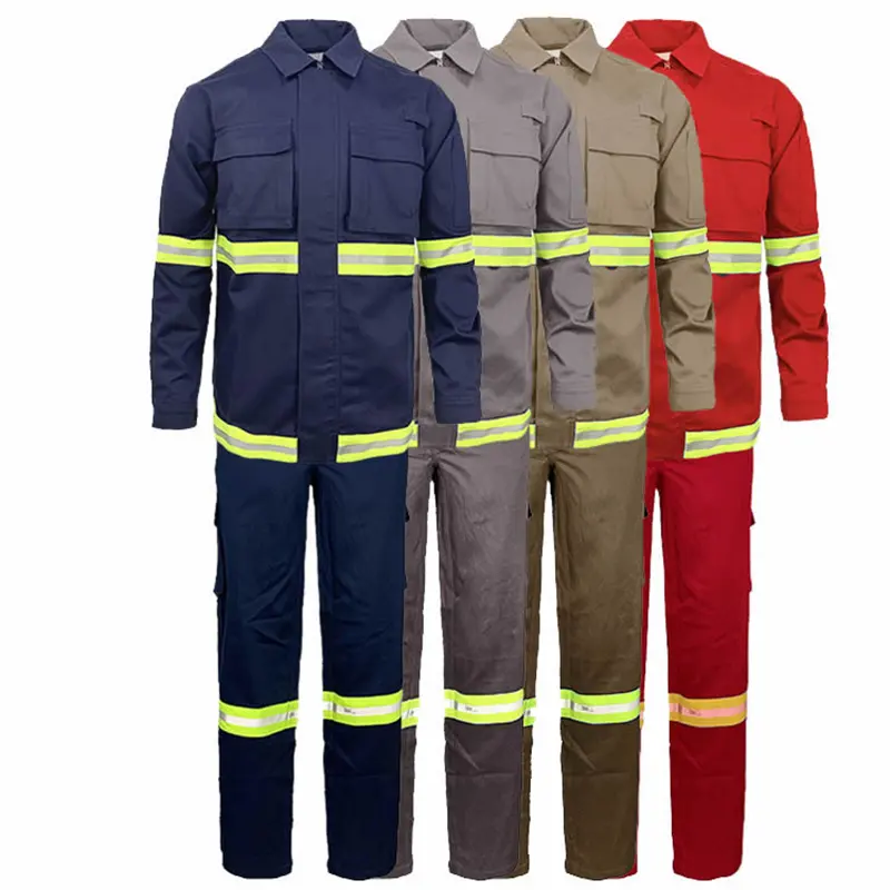 Macacão industrial Hi Vis com logotipo personalizado, roupa de trabalho anti-fogo e anti-incêndio de algodão, roupa de trabalho uniforme para trabalho de construção de fábrica