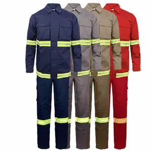 Custom Logo Industrial Hi Vis Reflective Anti Fire Cotton Fr Safety Overall Factory Construction Work Uniform Coverall Workwear