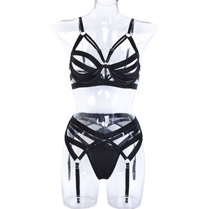 Lencería sensual caliente Sujetador hueco Ropa interior sexy Mujeres Body Liguero con anillos Desnudo sin censura 3 piezas - Product Image 6