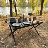 Table de camping pliante entièrement en aluminium avec rail coulissant intégré, plateau double face, taille moyenne, pour pique-nique en plein air