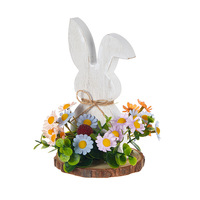 Décoration de Pâques : Lapin en bois avec fleur artificielle, centre de table floral printanier pour la maison, les fêtes et les décorations de vacances