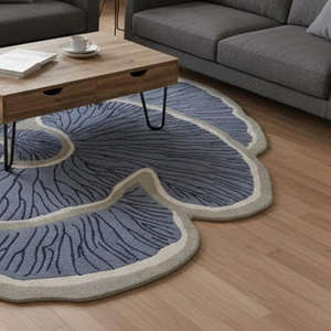 Tapis de designer bleu moderne, forme ovale, en laine tuftée à la main, tapis d'intérieur personnalisé, décoration de la maison, avec envers en latex, à poils longs, adapté aux animaux domestiques - Product Image 5